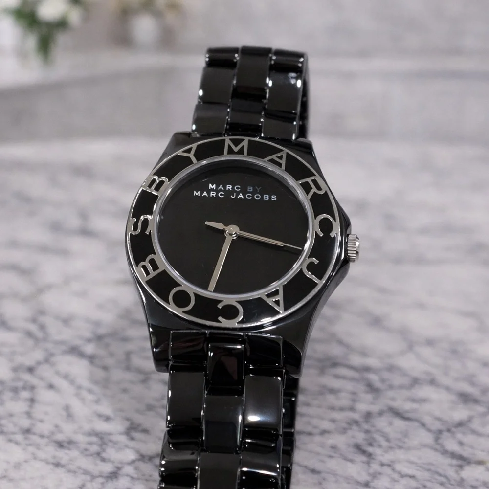 Marc by Marc Jacobs MBM3601 Black Logo Bezel Watch Ceramic Style NWOT